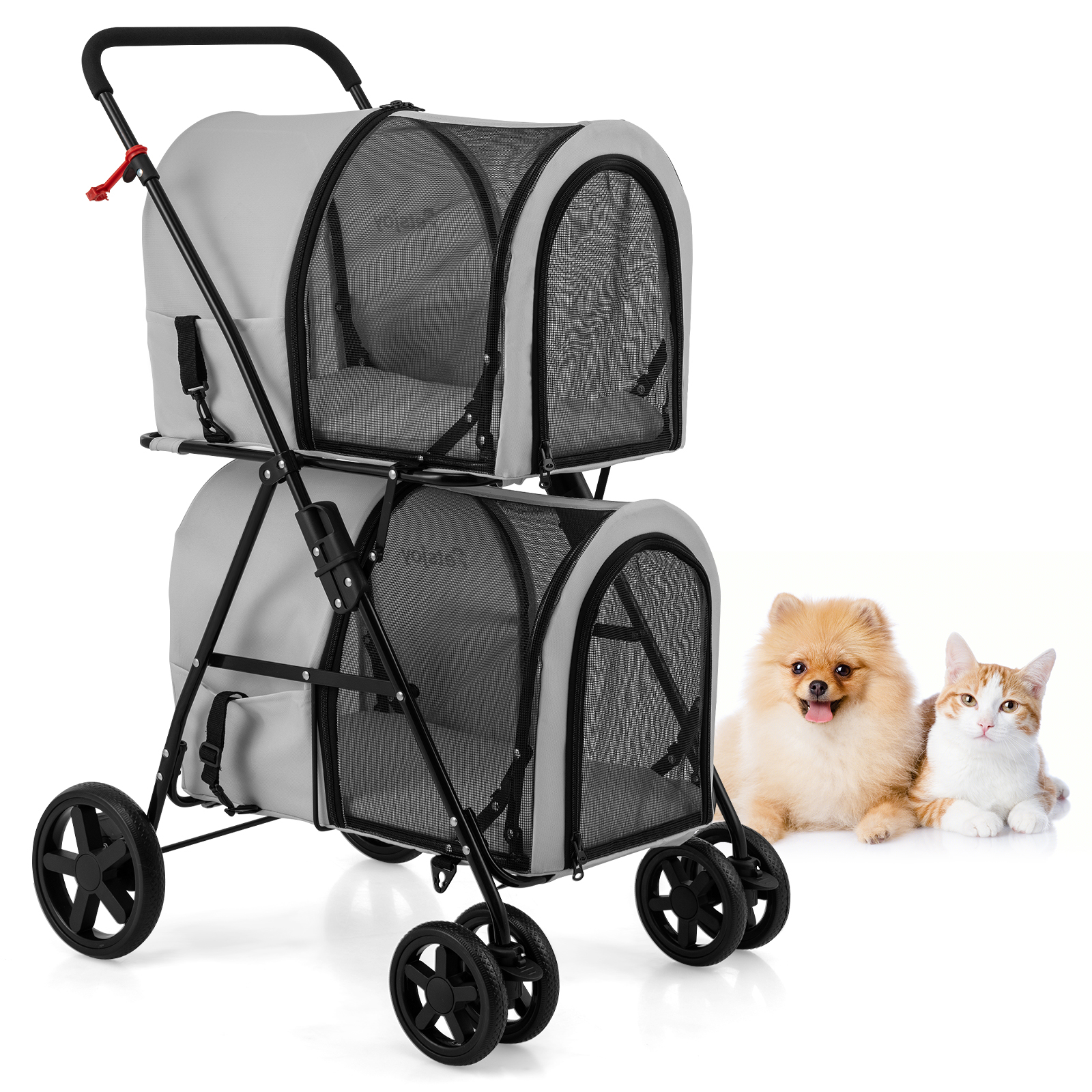 4-in-1 Versatile Double Pet Stroller, Folding Detachable With 4 Wheels, Car Seat, Pet Crate, Travel Stroller