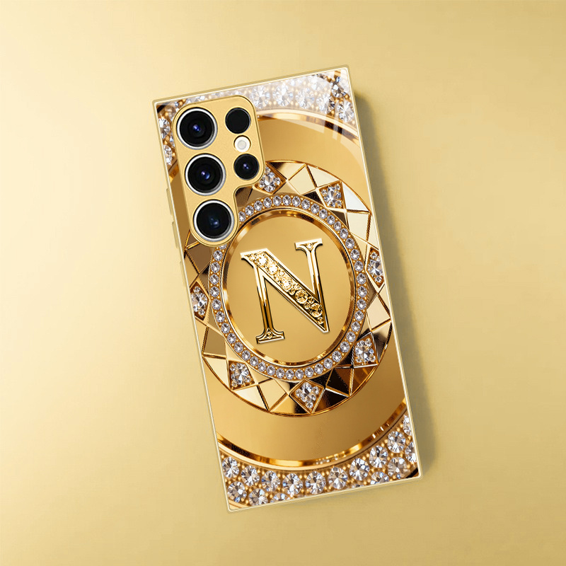 TEMU Phone Case - High-end Round Diamond Letter N Pattern Golden New Phone Case Protective Cover Suitable For Galaxy A51/a52/a53