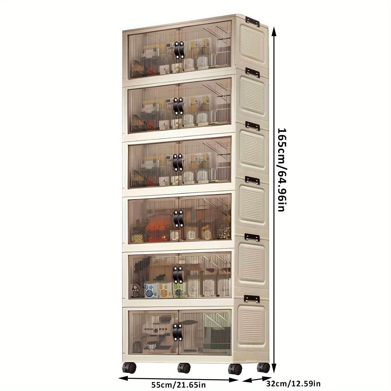 TEMU 6-tier Stackable Storage Bins With Lids & - Large Capacity Transparent Black Pp Plastic Organizer Containers With 360° Wheels, Foldable Assembly