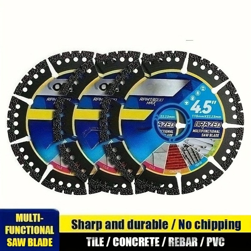 TEMU 3pcs Multifunctional Diamond Composite Saw Blade 4.5 Inch Durable Diamond For Tile, Marble, Concrete, Pvc Pipe