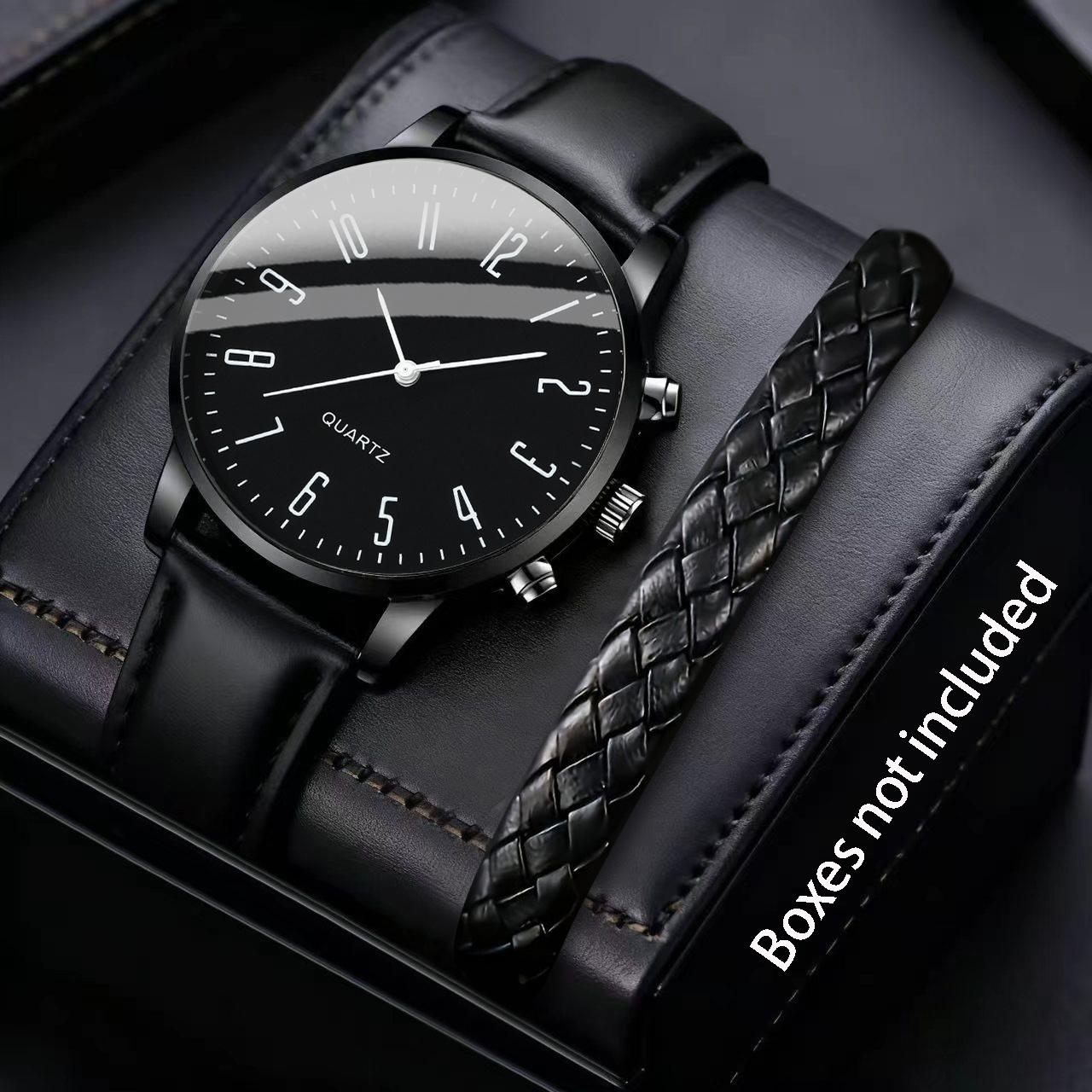 1 Men's Fashion Pu Leather Quartz Watch And 1 Jewelry Set - For Casual Outfits And Gift Occasions, An For Birthday Gifts And Holiday Parties, An Ideal Gift For Men, Father's Day, Or Relatives