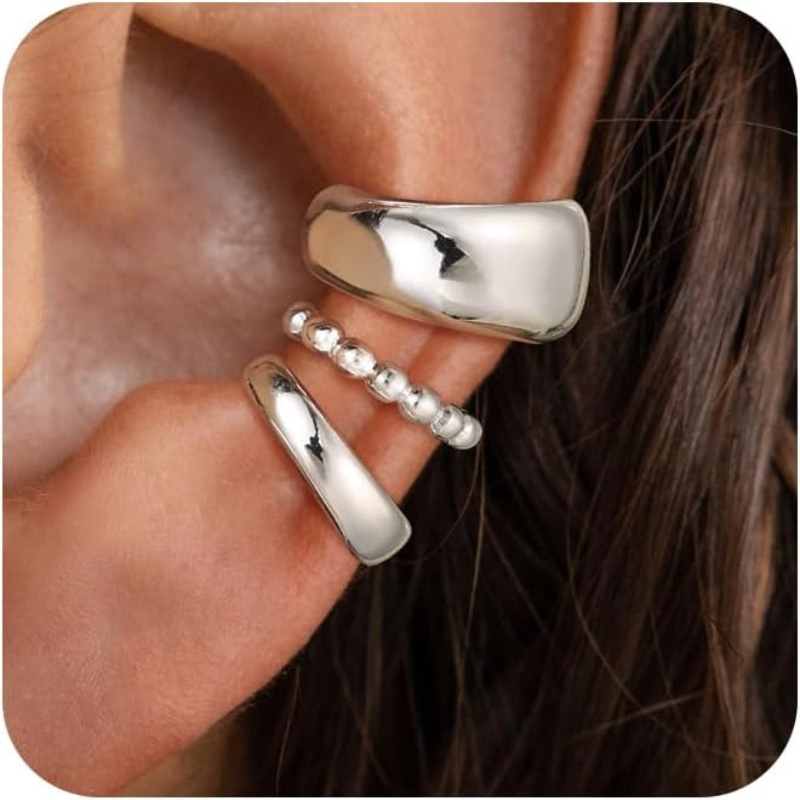 E-shop Gold-/versilbertes Ohrsteg-Set, zierliche Clip-Piercing-Stapelstecker, kleiner Knorpel-Creolen-Huggie, trendiger, anlaufgeschützter,