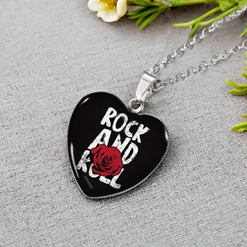 TEMU 1pc Rock Music Heart-shaped Glass Pendant Handmade Men's Jewelry