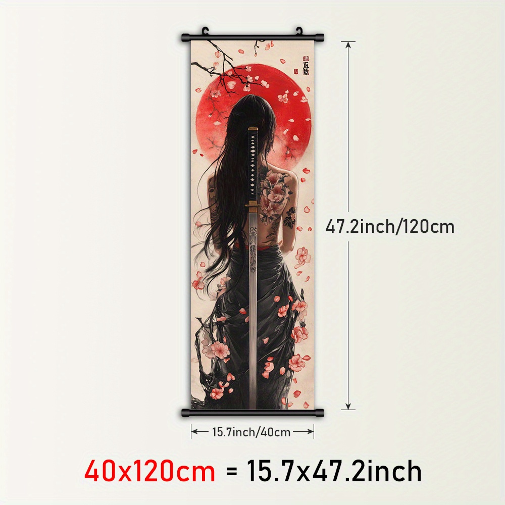 TEMU 2d Flat, 2d Flat 1pc Framed Sword Poster Female Plastic Wall Art Red Moon Canvas Wall Art Scroll Painting Wall Decoration Tattoo Poster Print