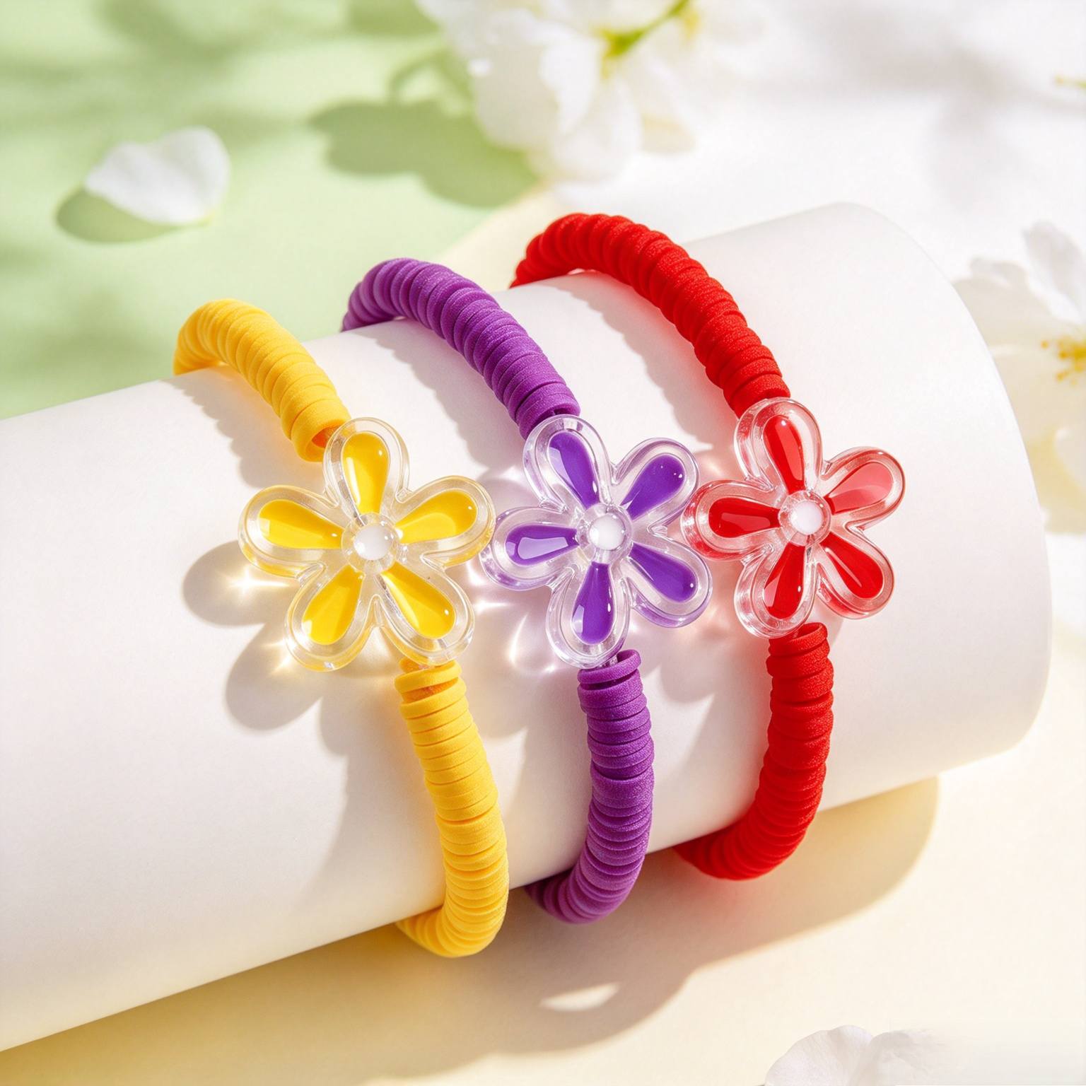 9pcs Sweet Style Floral Polymer Clay Beaded Bracelet Set