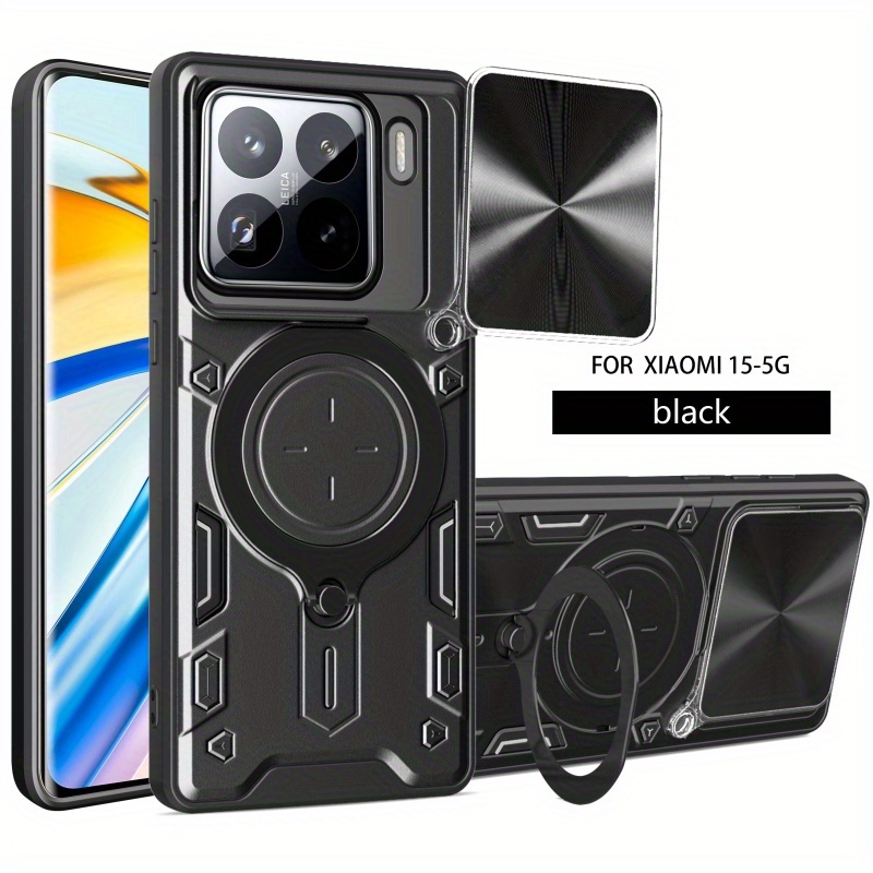 TEMU Phone Case: Suitable For Xiaomi 15/5g Phone Case With Sliding Window Lens Cover, Built-in Car Magnetic Folding Stand, Trendy Protective Cover