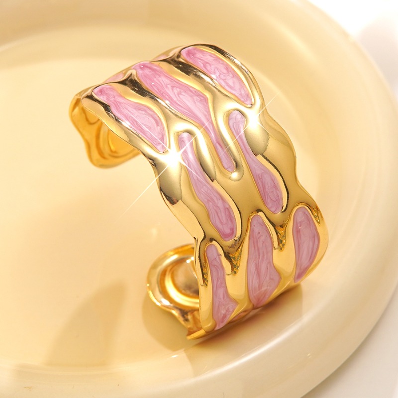 Women's Light Luxury Irregular Flowing Texture White Enamel Wide C-Shaped Bangle