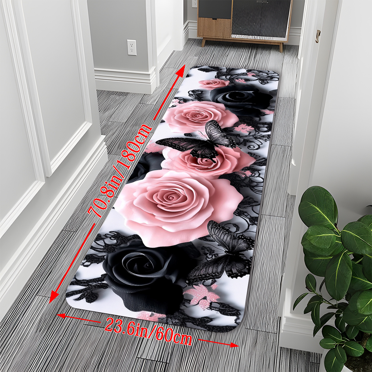 TEMU [1.0cm Thickness   Non-slip Backing] - 1pc Spring Twin Rose Runner Rug, Background Runner Rug, Bath Mat, Non-slip Runner Rug, Bedside And Sofa