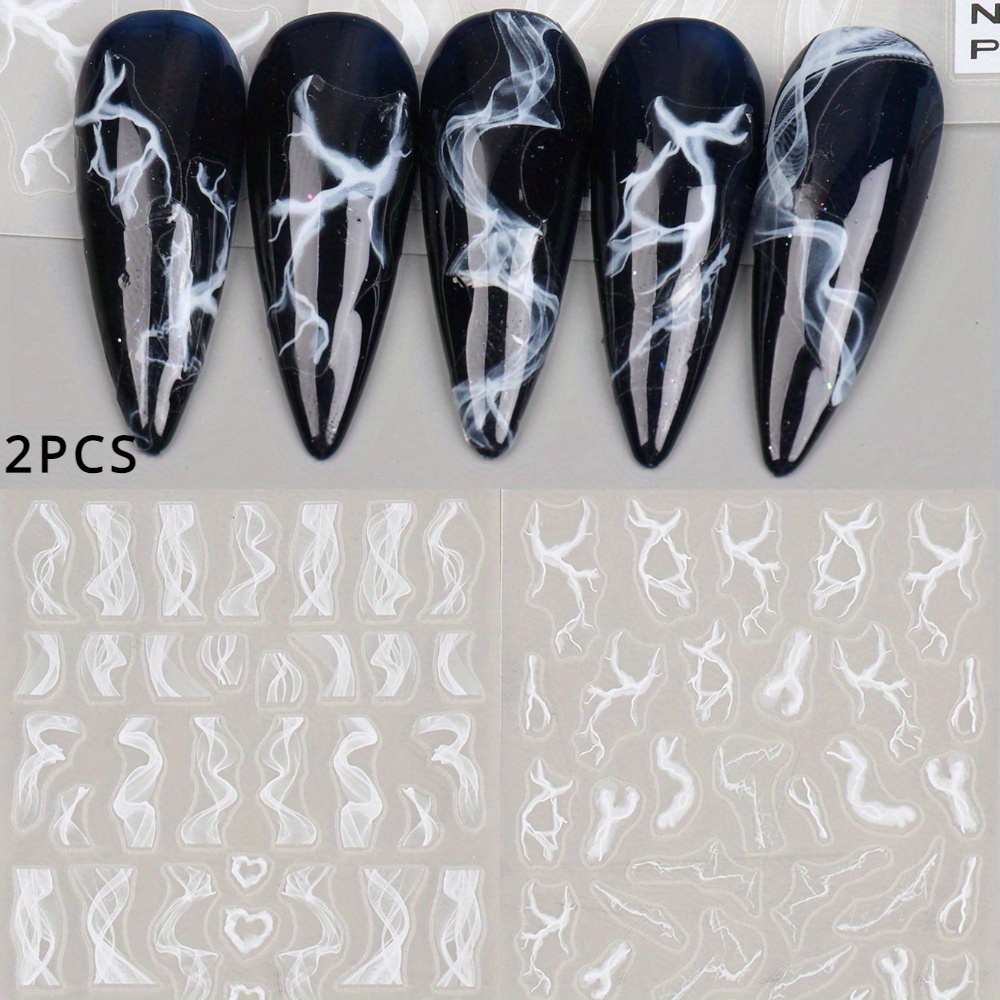2pcs Black And White Striped Ribbon Pattern Nail Stickers Simple Heart-shaped Ripple Self-adhesive Nail Decals Diy