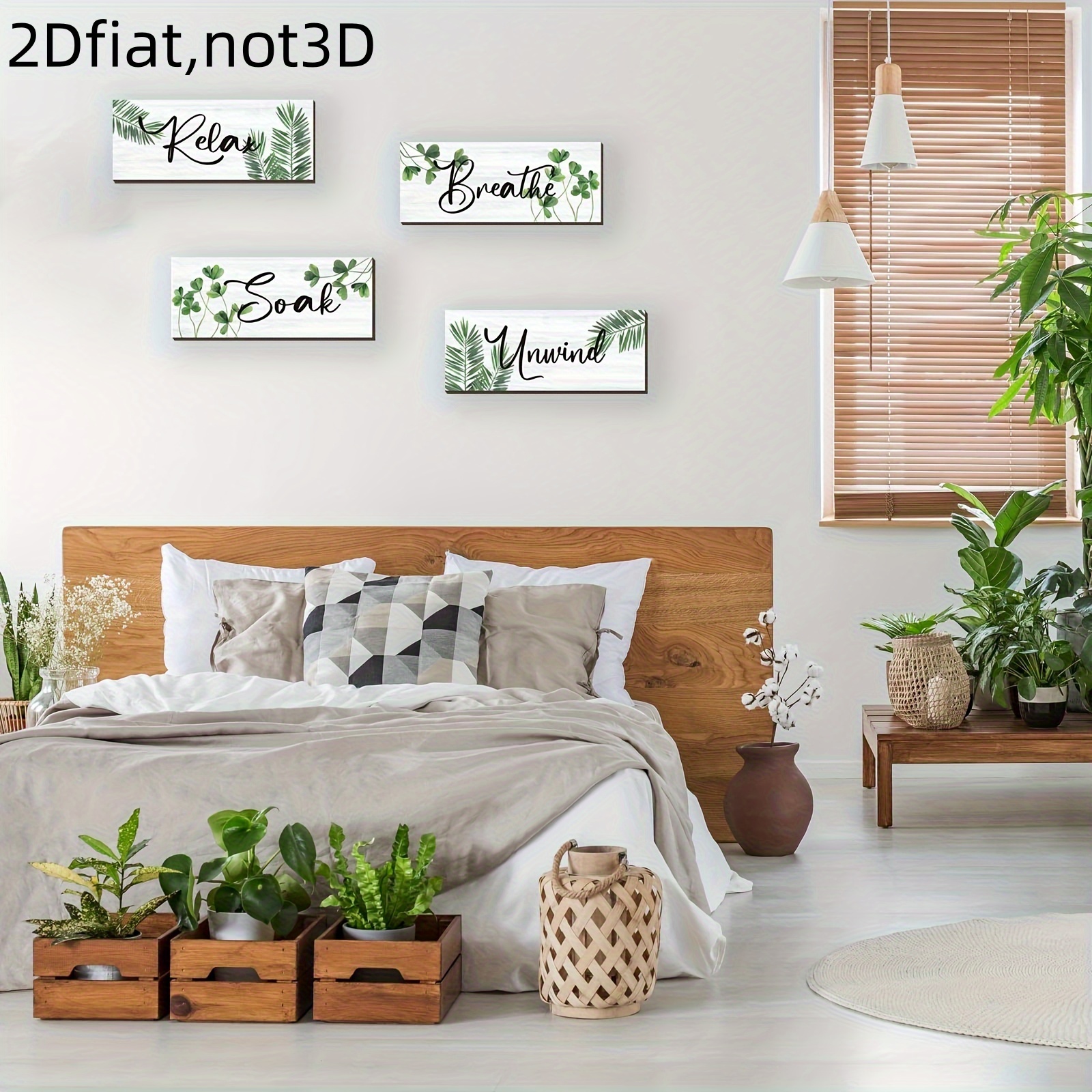 4pcs green leaf wooden wall art plaques relax breathe soak   double sided tape no batteries needed   bathroom home decor home decoration natureinspired decor easytohang artwork bathroom decor 0