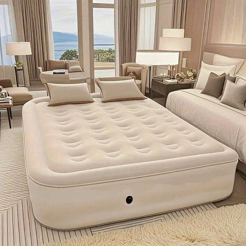 luxury beige inflatable mattress double extra large portable air bed for camping easy to set up foldable design durable pvc and polyester material light brown tent indoor outdoor use