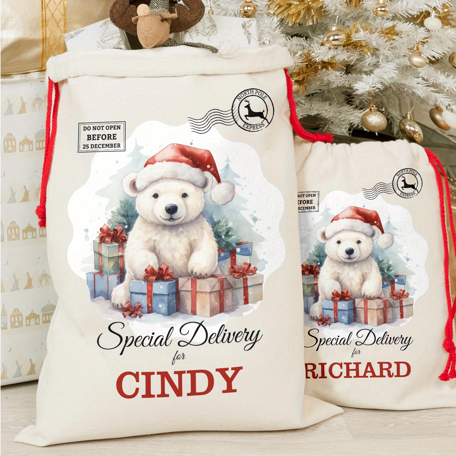 

1pc, Personalized Santa Sack, Custom Name Christmas Gift Sack, Bear Pattern Christmas Bag, Customized Text Santa Sack Is Very Suitable For The All Festive Gift Bags