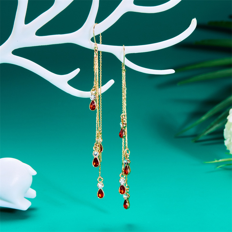 2pcs Exquisite Long Water Drop Synthetic Zirconia Ear Thread Earrings