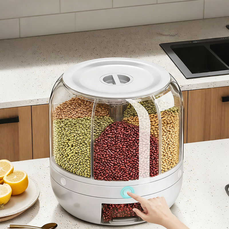 TEMU Large-capacity Grain Dispenser, With Lid And 360-degree Rotating Food Storage Container, Rice Bucket, Suitable For Storing Beans, , Corn, Wheat,