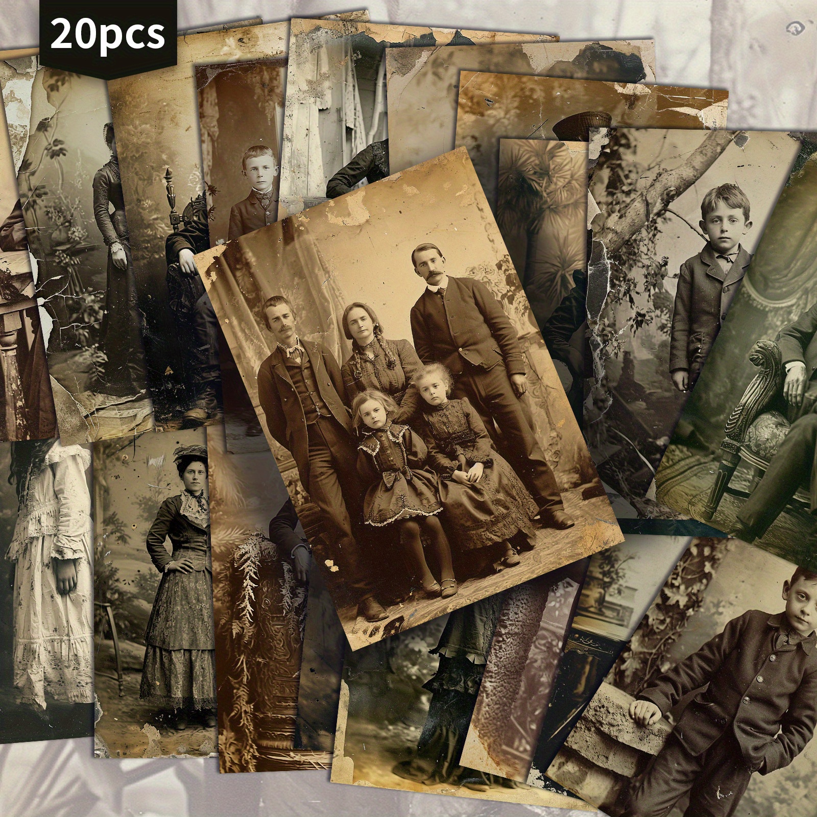 E-shop 20er-Set Vintage-Stil Postkarten mit Verwitterten Familienporträten, 4x6 Zoll. Ideal für Retro-Junk-Journale, Diese Klassischen
