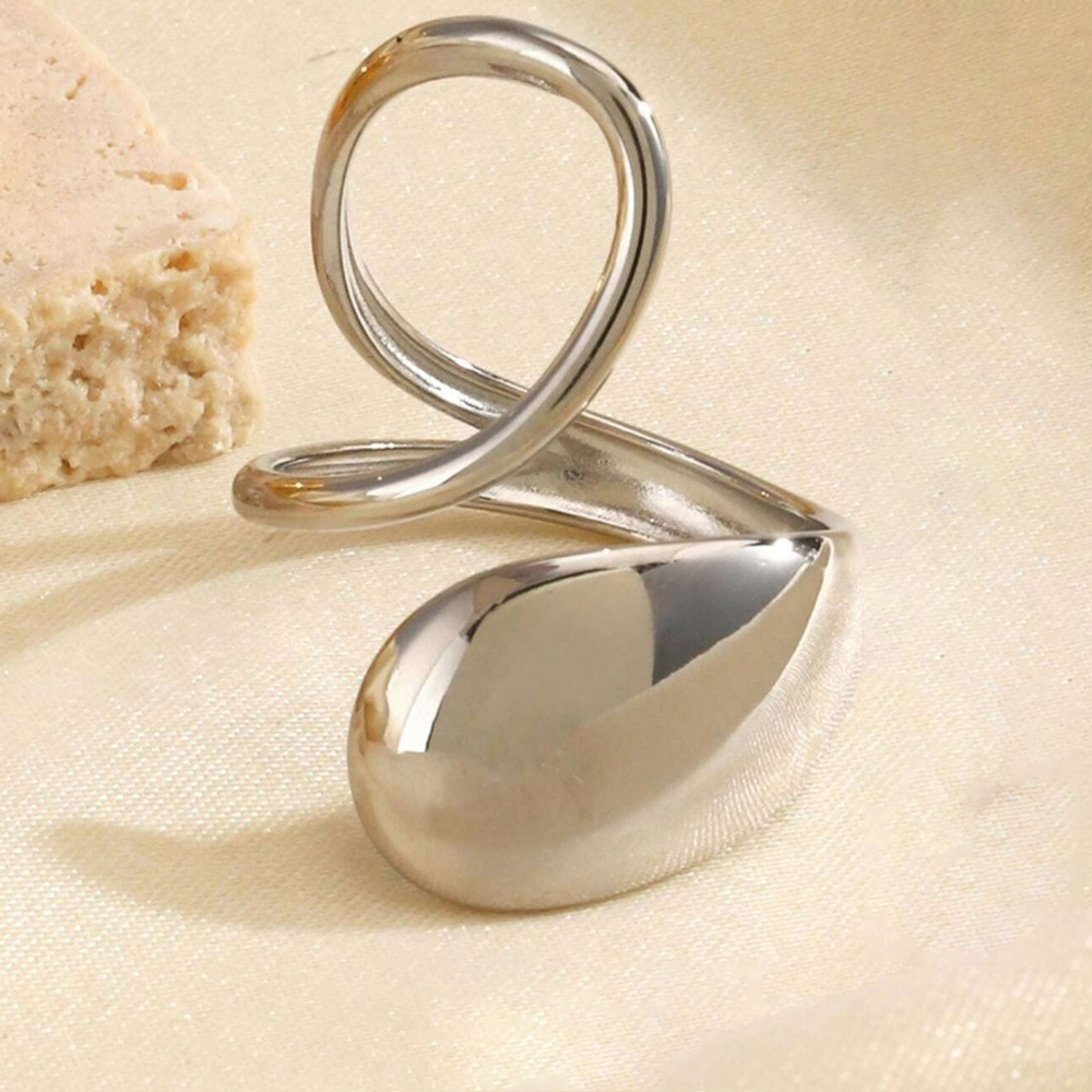 TEMU Asymmetric Polished Teardrop Thin-ring Design Stainless Steel , Material With No Fading, Unisex Everyday Commuting, Dating, Party Styling, And
