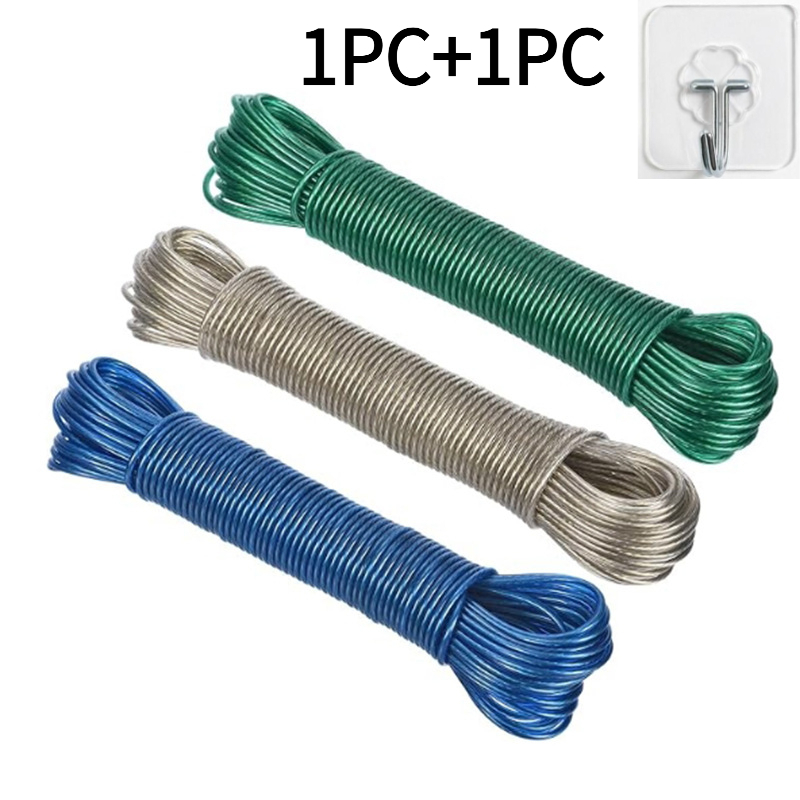 TEMU 2pcs (1pc Random Wire Core Clothesline + 1pc Hook) 10m Random Color Heavy-duty Steel Wire Core Pvc-coated Thickened 2mm Outdoor Clothesline -