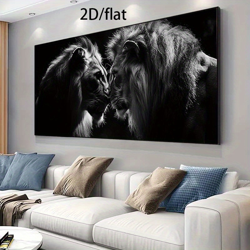 1 stuk 69,98x139,98 cm Frameloos Modern Monochroom Leeuw Canvas Wanddecoratie - Zwart-Wit Leeuwschilderij