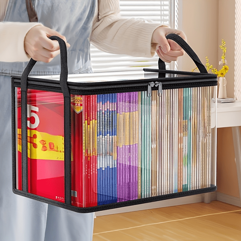 transparent storage bags large rectangular organizer bags space saving stackable design foldable book box dustproof storage bags for   suitable for organizing books clothing office home and travel items