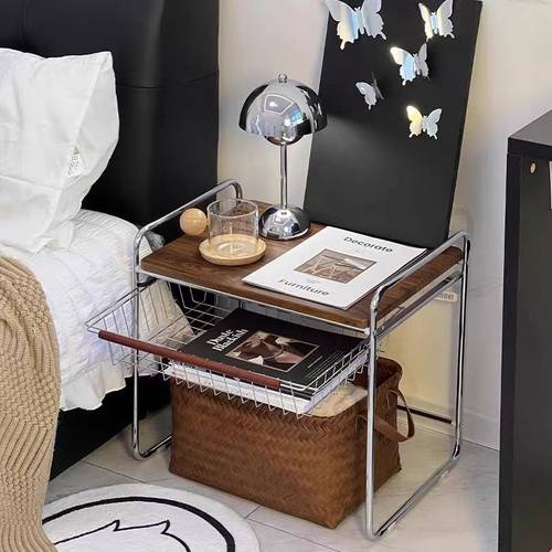 1pc vintage style creative bedside table metal and artificial board construction suitable for bedroom living room kitchen storage