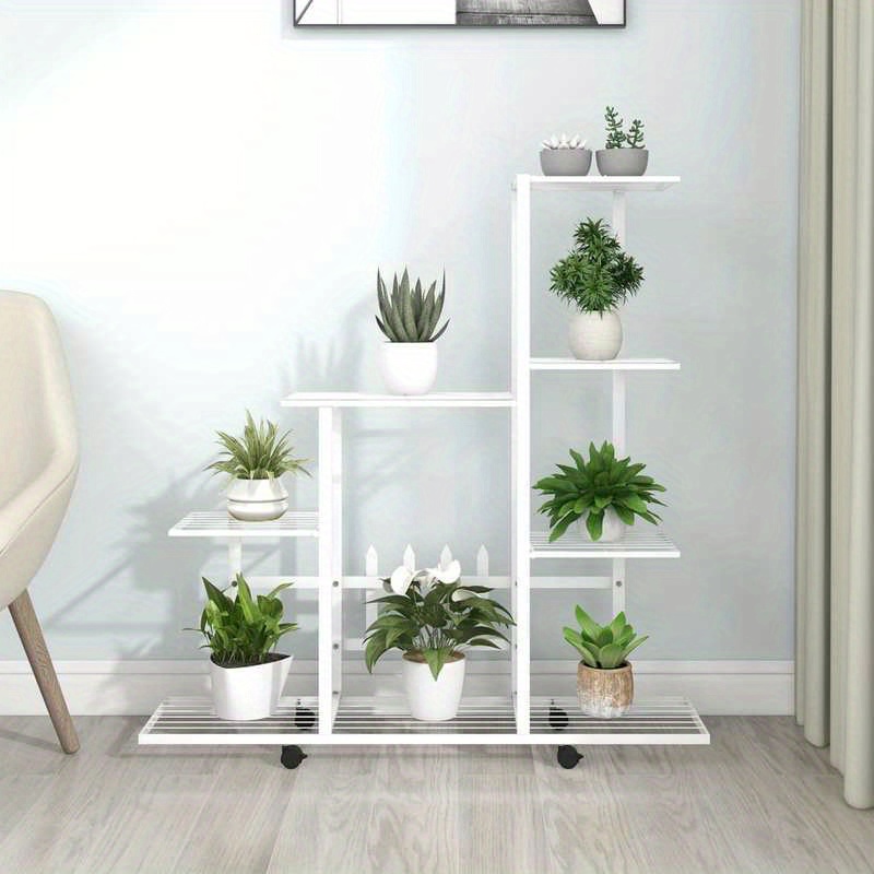 

Support de Plante en Métal Blanc Élégant avec Roues - 37"x10"x36.5" Porte-Pot de Fleurs Multiniveaux pour la Décoration de & du Bureau