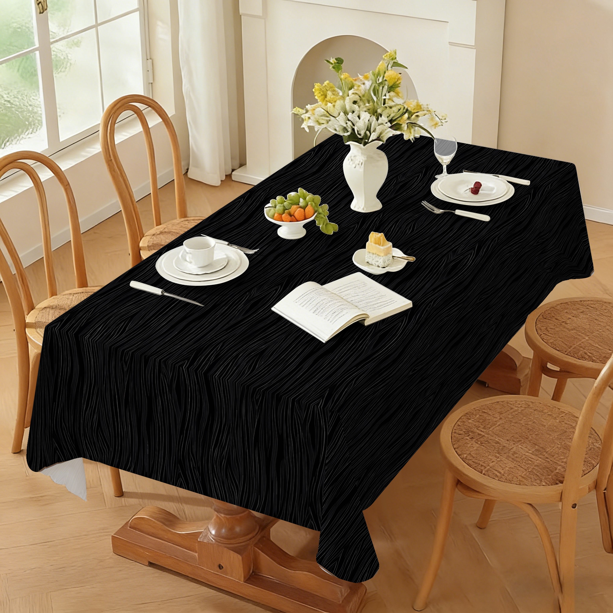 TEMU 1pc Black Vertical Stripe Printed Tablecloth, Easy , 2d Hd Printing, , Rectangular/square Tablecloth, This Tablecloth Features Durable Polyester