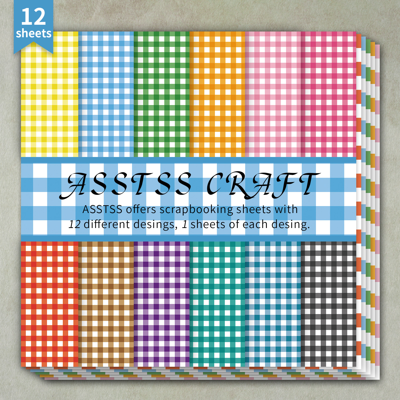 TEMU di carta per scrapbooking ASSTSS da 12 fogli, pollici, carta di supporto in stile a quadri gingham colorati, cartoncino pesante per journaling,