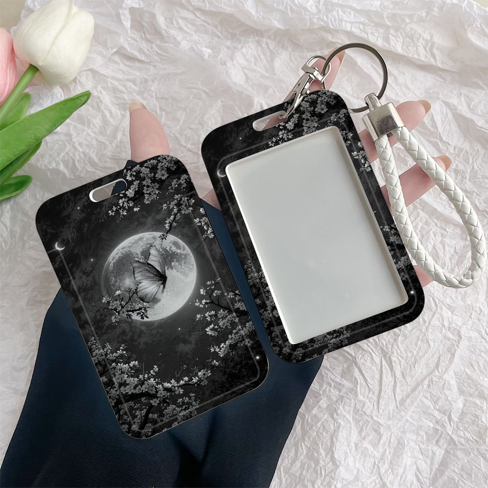 ID Badge Holder with Lanyard - Elegant   Serenity   (Moon,  ), Transparent Window for Nurses,  , Students, ID/Credit/Transit Cards - Durable Plastic Badge Case for  , Office, School - Compatible with Breaking-Free Lanyards,  , Moon And   Pattern,   Slot, Event Attendees