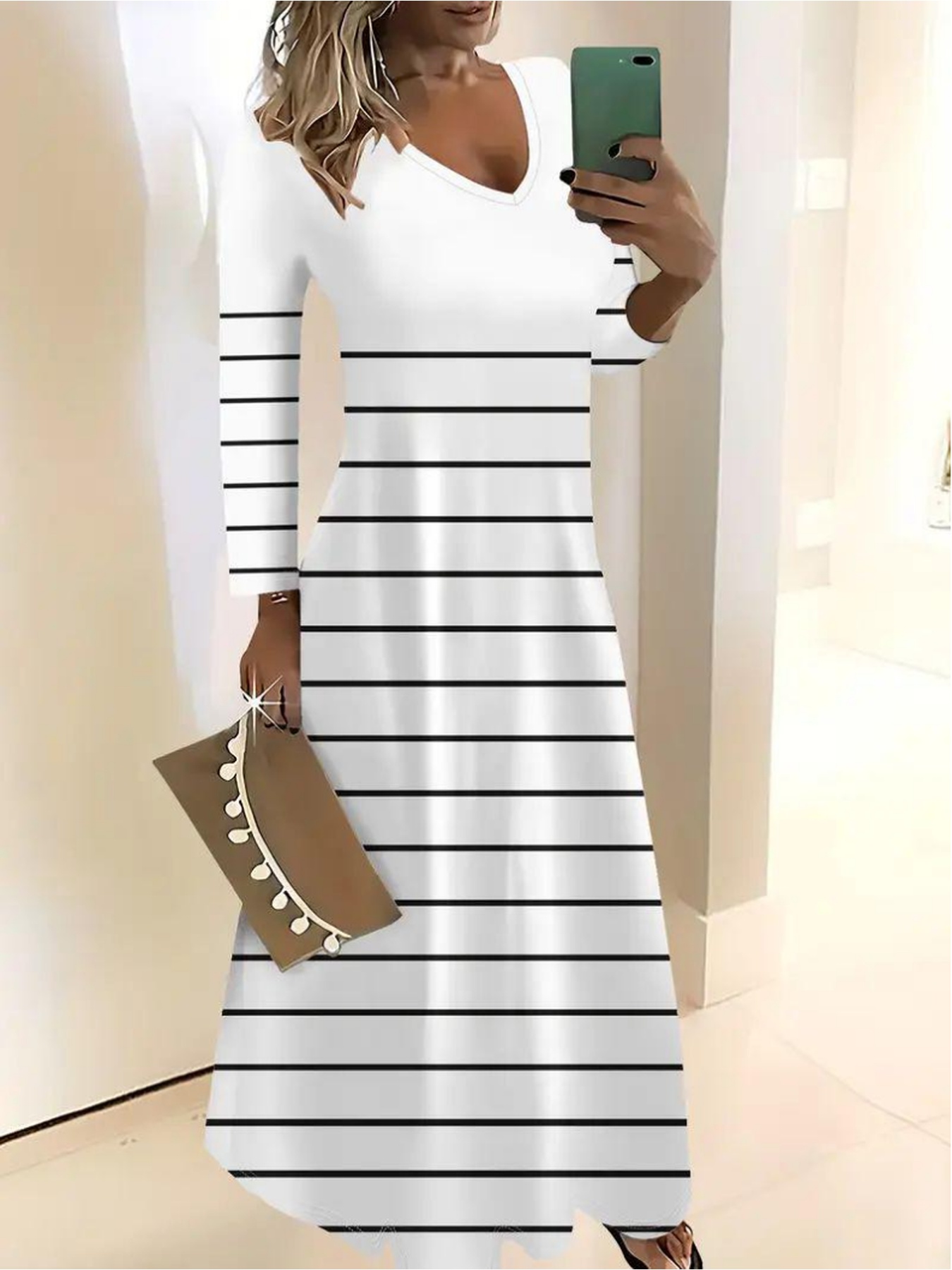 long black and white striped dress sold on Temu United States