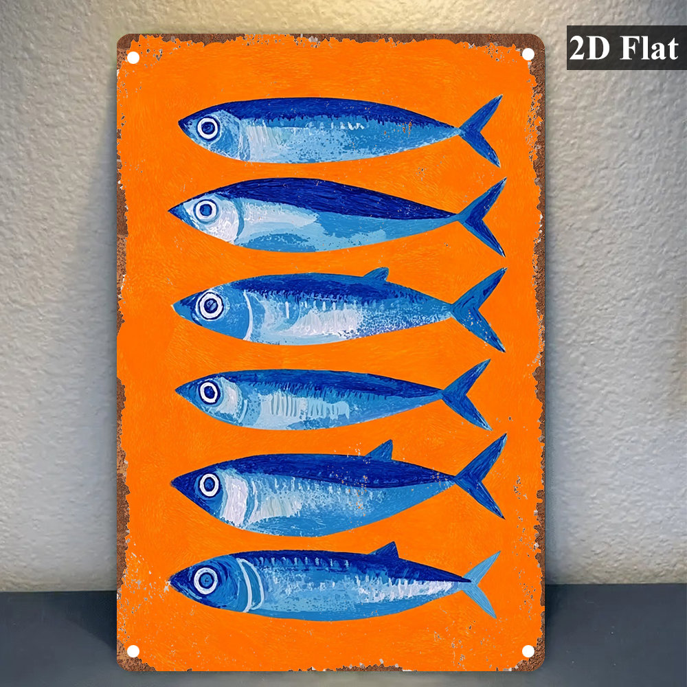 TEMU Art mural plat 2D - Un art mural rétro en métal représentant aux sur un fond orange, idéal pour décorer familiales, les bars, les bureaux, les