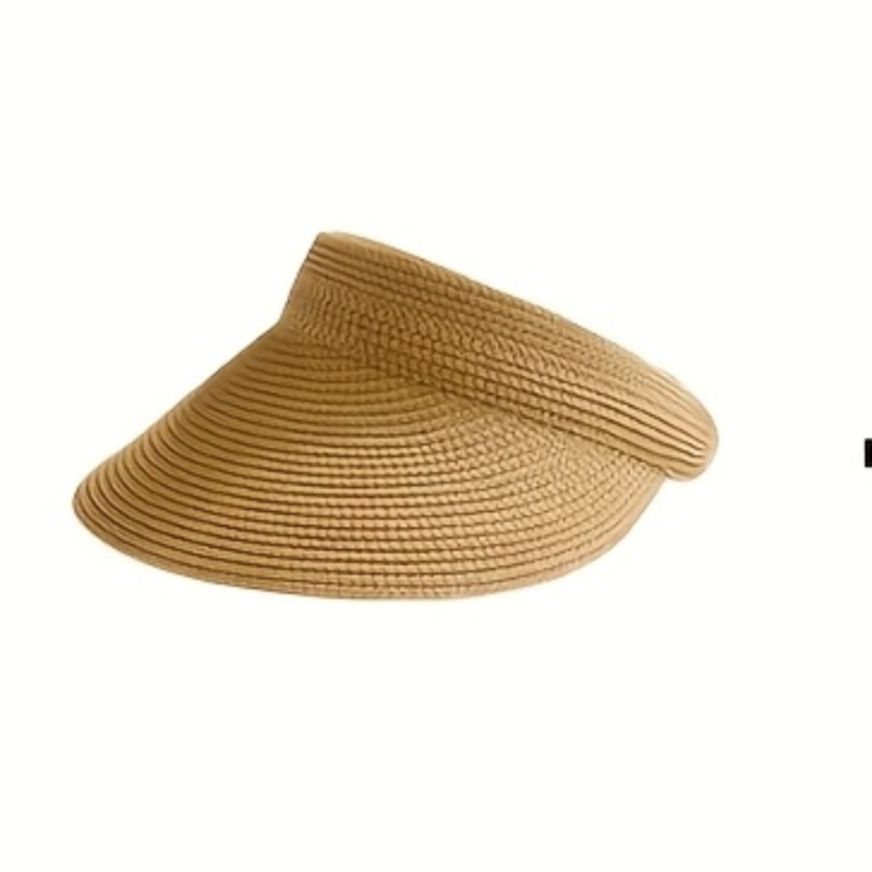 E-shop Sommer Sonnenhut aus Stroh, Sommer Strandhut mit breiter Krempe, Rollbarer Pferdeschwanz Reise Sonnenhut