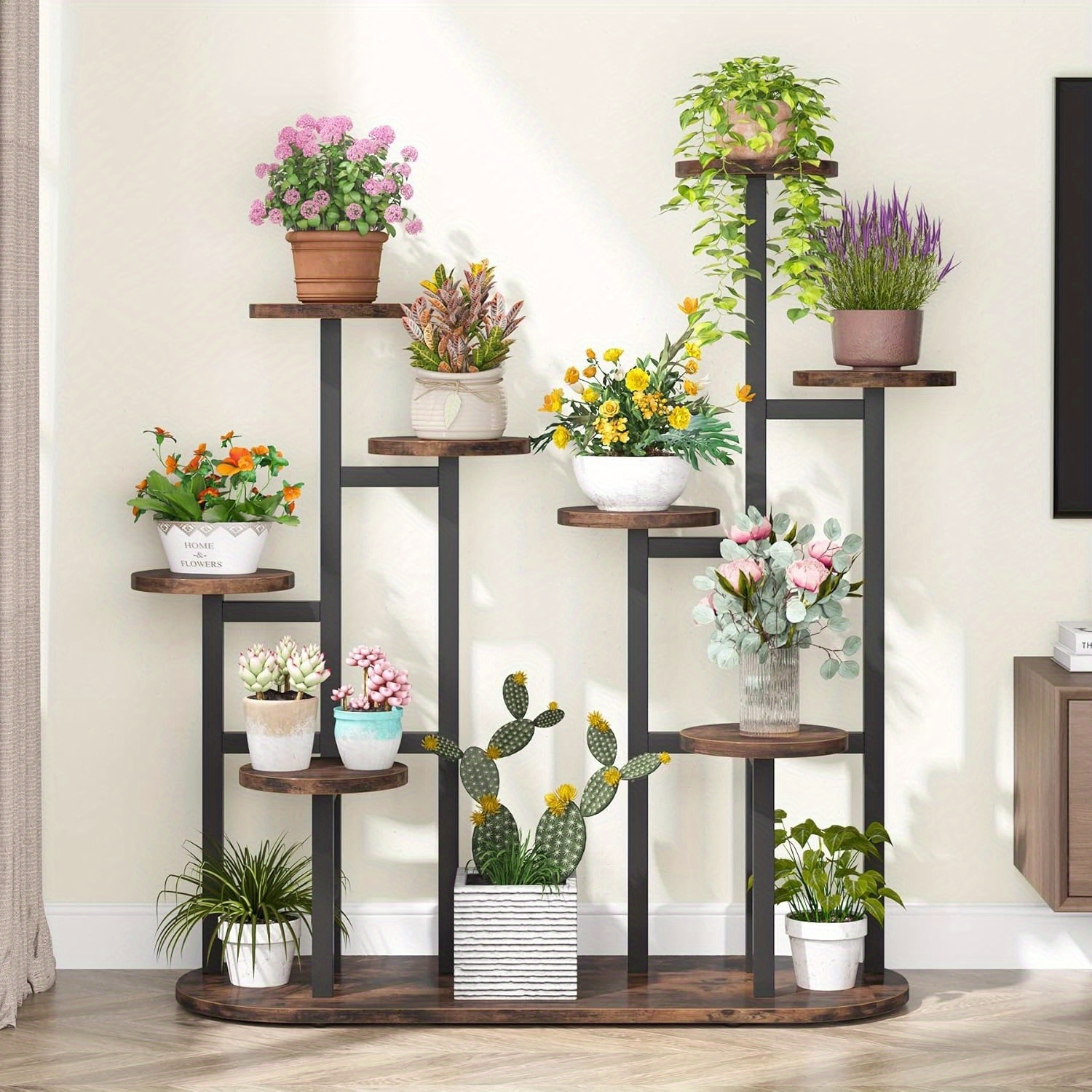 Plant Stand Indoor, 11 Potted Plant Shelf Flower Stands, Tall Plant Rack Display Holder Planter Organizer For Garden Room, Rustic Brown