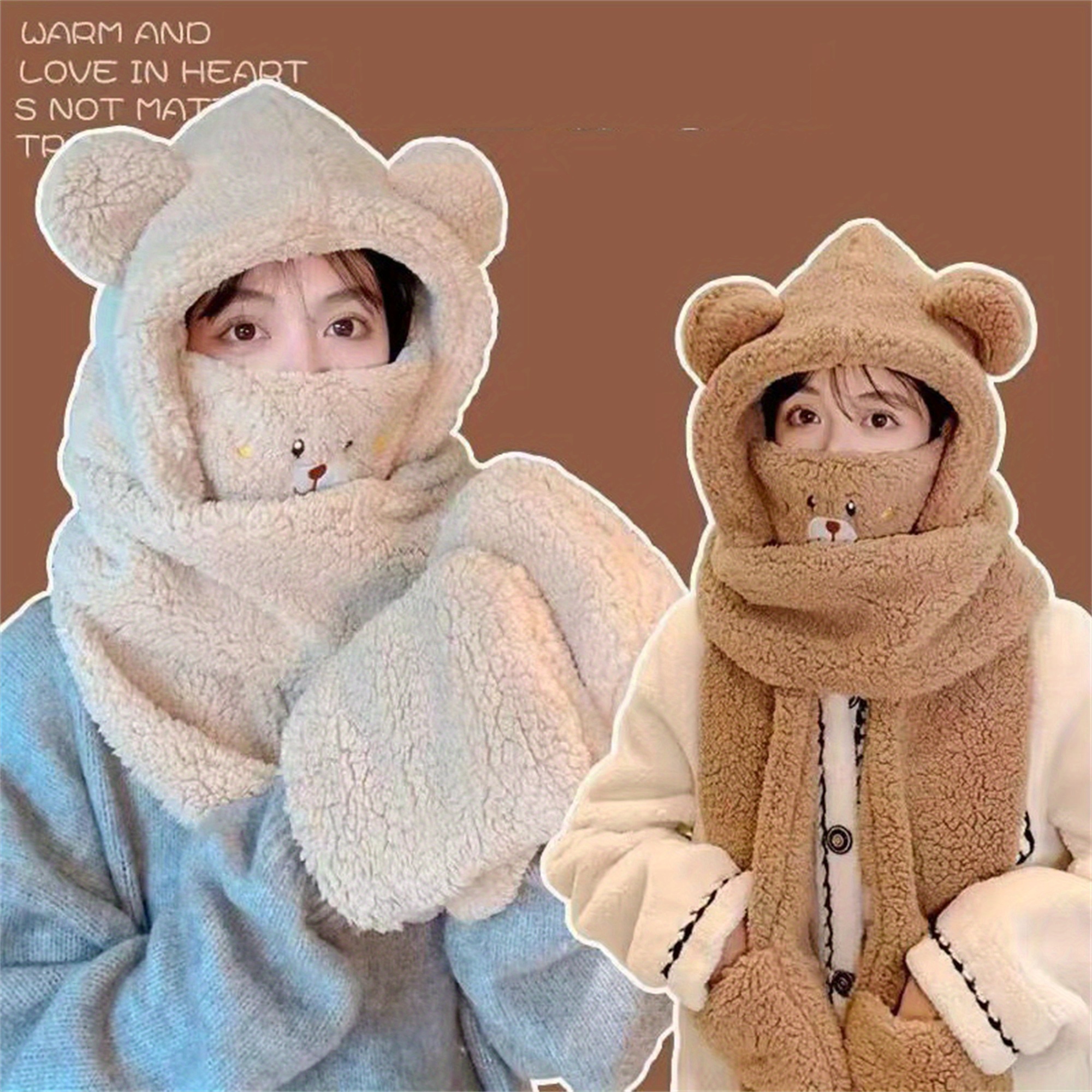 hooded scarf face covering 4 in 1 winter hat - Temu