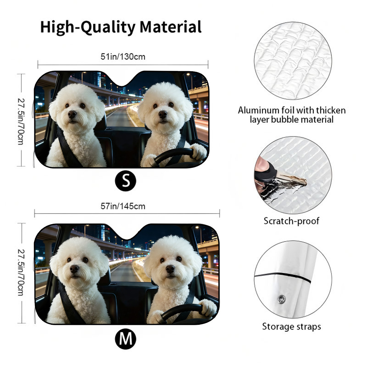 TEMU 1pc, Adorable Bichon Frise-shaped Car Windshield Sunshade, Foldable For . Blocks Sunlight To Keep The Car Cool, With Convenient Suction Cup