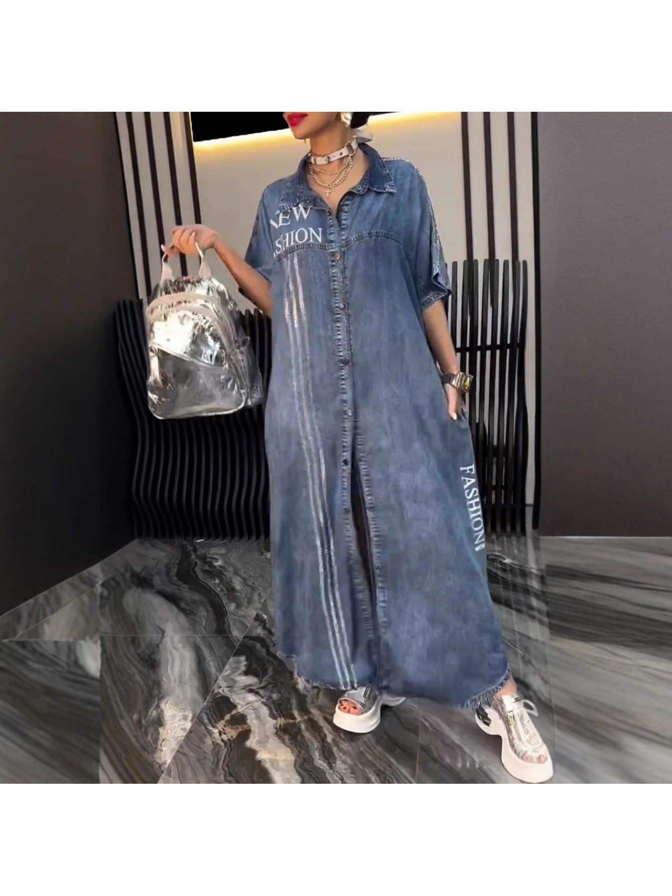 slim fit dress slacks Women's Oversized Denim Shirtdress – Wash Lab – washlabshop main image 1