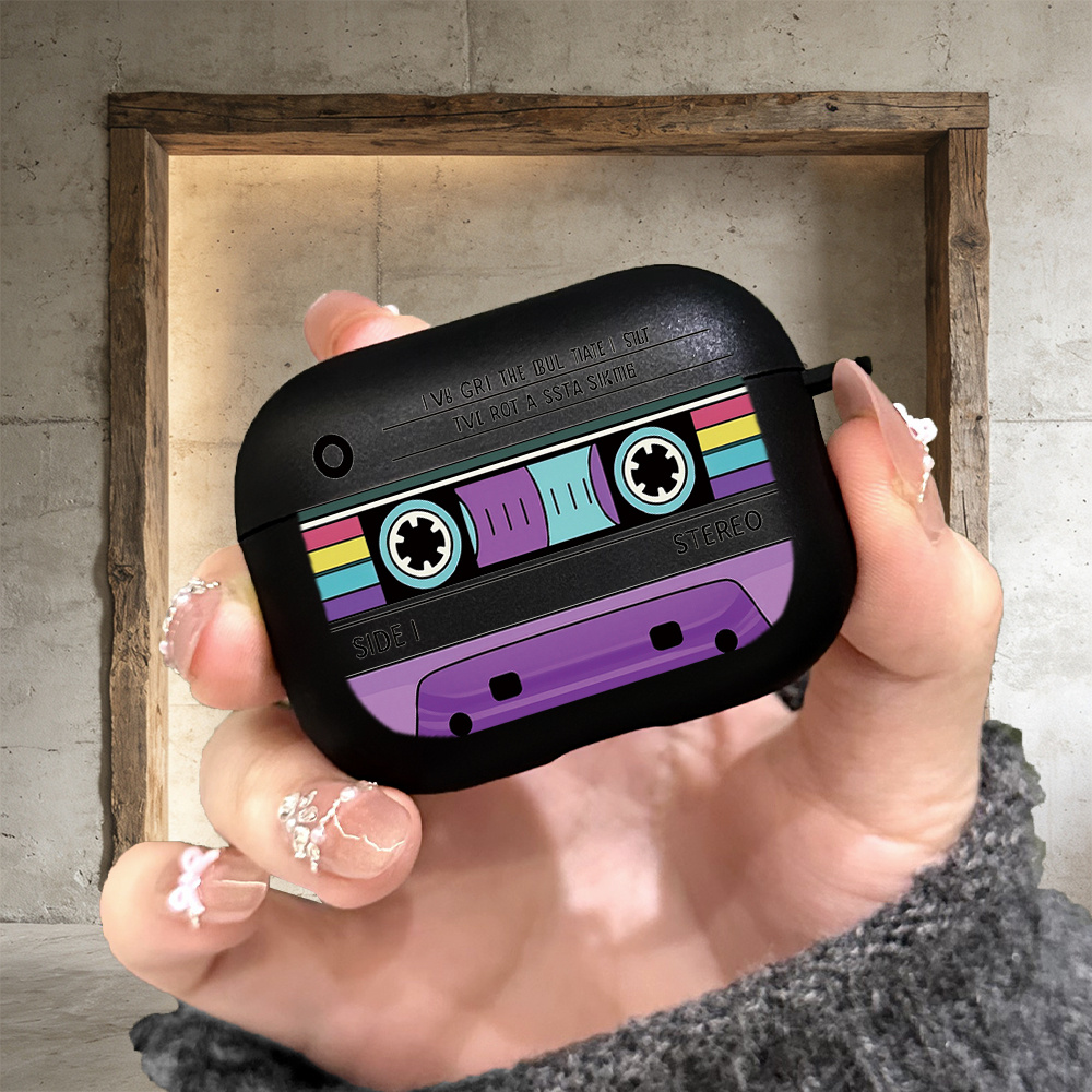 TEMU This Is A Black For Protective Case Suitable For Pro 3/4 Generation, Featuring A Retro Cassette Design For Airpods. Compatible With For Airpods