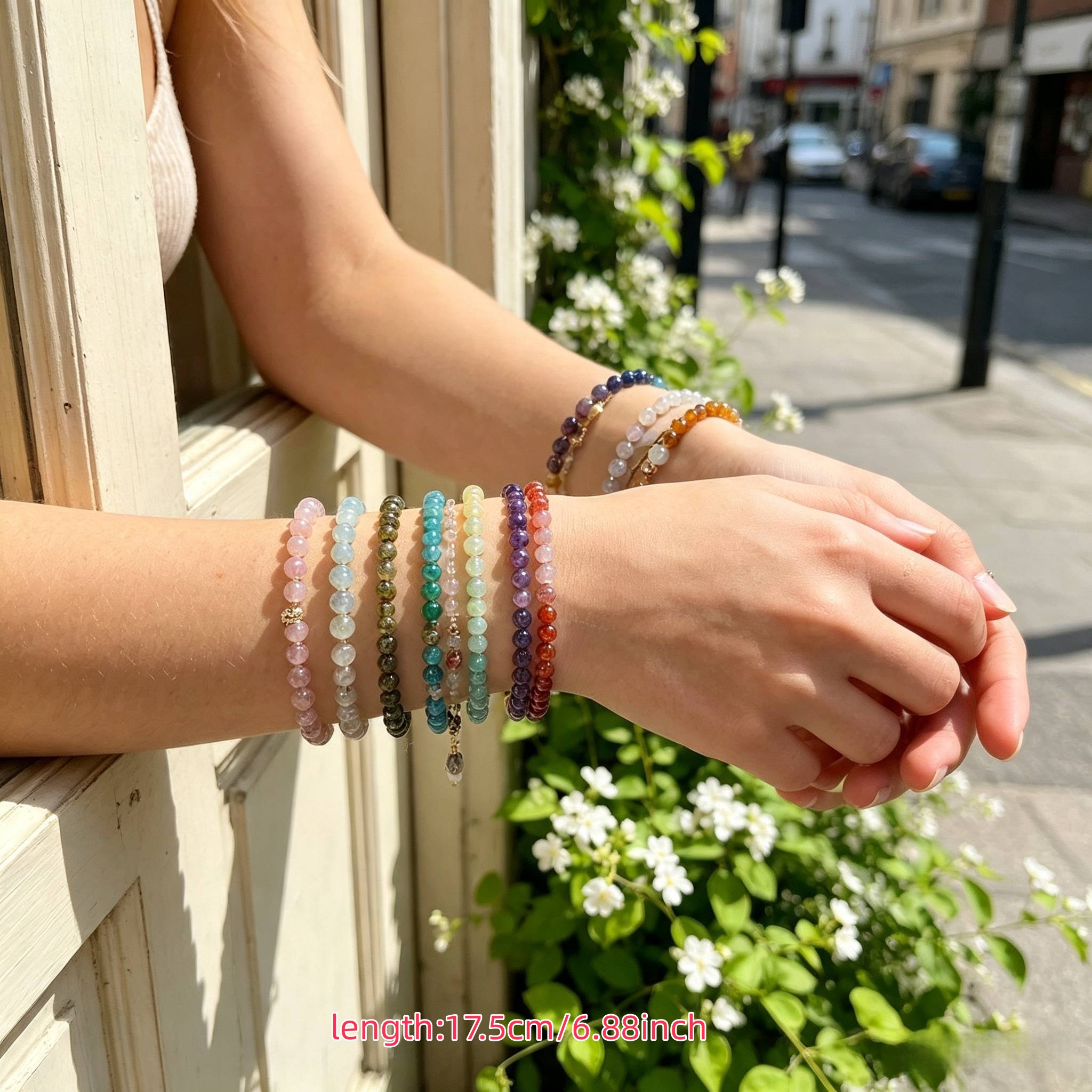 Random Color 10pcs Classic Hand Beaded Glass Stacked Bracelets