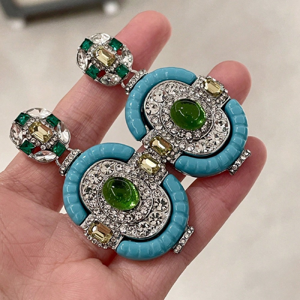 TEMU Un par de aretes ovalados azules de lujo , diseño de , modernos y , aretes de circonita sintética, aretes retro para mujer, joyería para ,