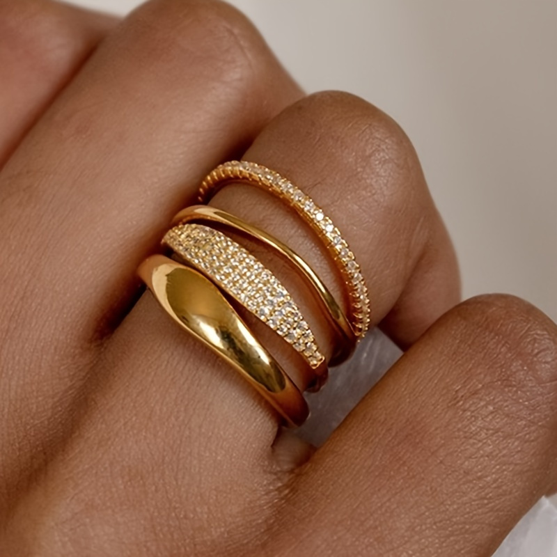 4pcs Elegant Women's Stackable Rings With Cubic Zirconia - , Versatile For & Parties, Accessory, |elegant Ring Design|durable Rings, Rings For Women