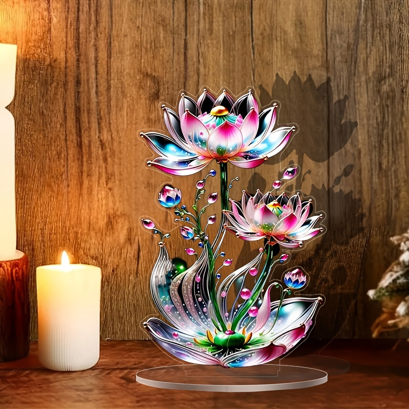 

2d Flat, 1pc Acrylic For Lotus Flower Decorative Sign & Plaque, Multipurpose Floral Display Stand, And Office Decor, Vibrant Holiday Gift Item