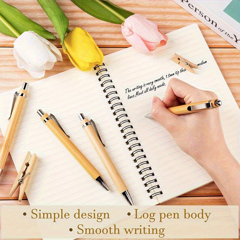 100pcs of bamboo wood ballpoint pens 1 0mm medium thickness retractable round body black ink suitable for office and school stationery writing Product details 1