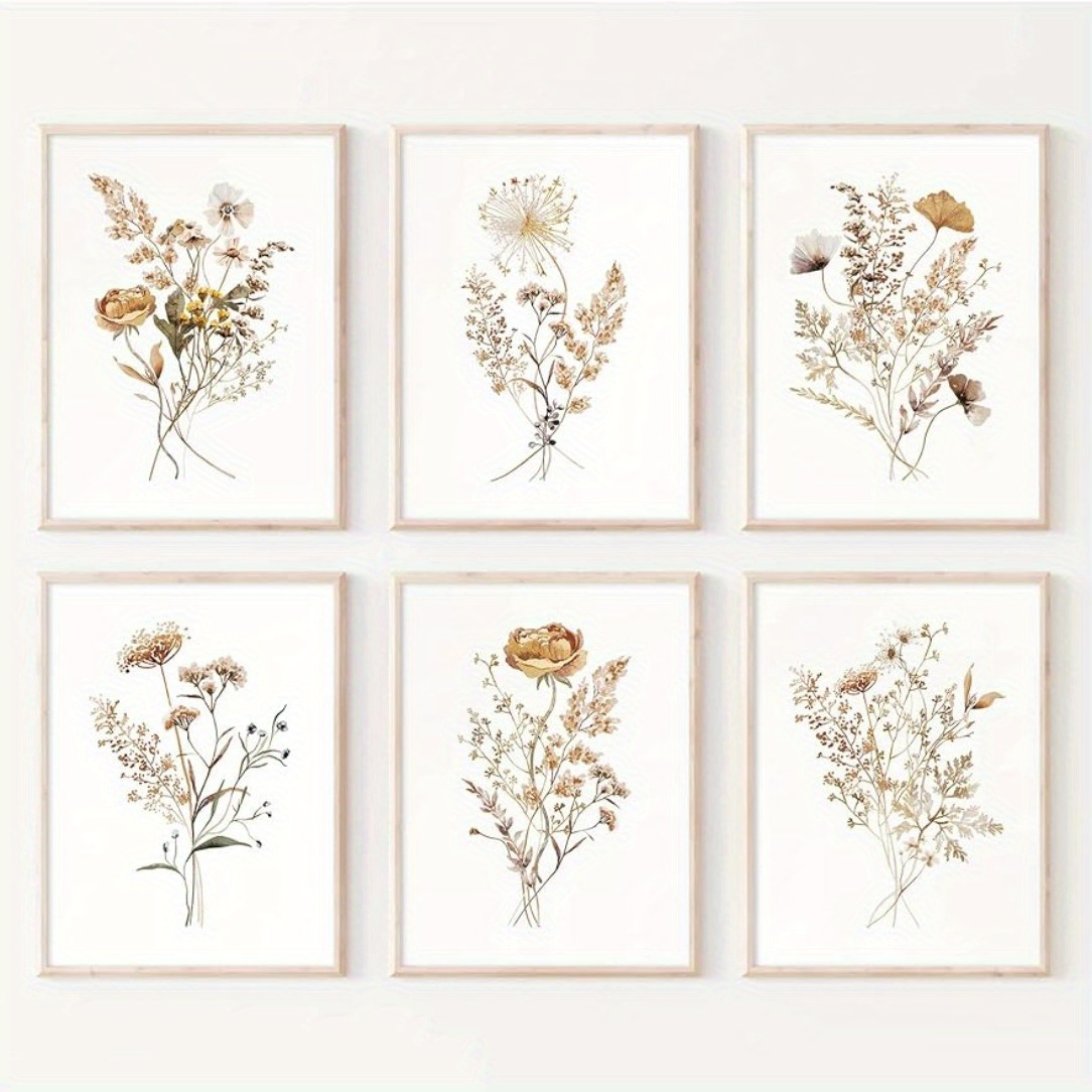 

6pcs Watercolor Flower Botanical Wall Decor Neutral Vintage Prints Floral Pictures Minimalist Farmhouse Poster For Room Bedroom