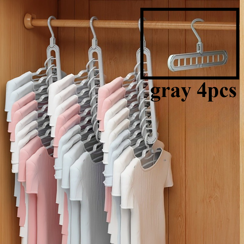 Image of 4pcs Hangers With 9 Holes | Anti-slip, Space- Wardrobe Organizers For Shirts, Pants & More, Storage Rack For Home Or Dormitory, Clothing Organization, Made Of Plastic