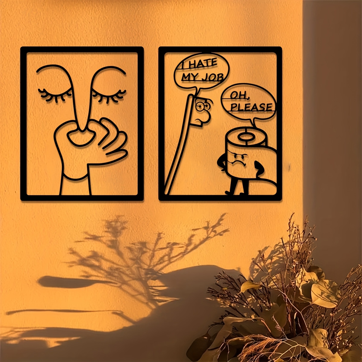 TEMU 2d Flat, 2-pack Fun Bathroom Wall Art Decorations, New Acrylic Sculpture, Humorous Cartoon Design, Perfect For Home, Balcony, Garden- Ideal