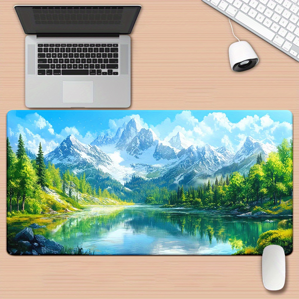 TEMU 1pc Tapis de Souris Multifonctionnel XXL avec Paysage Montagne Enneigée Imprimé en HD pour Bureau, Tapis de et Souris de Jeu pour Ordinateur,