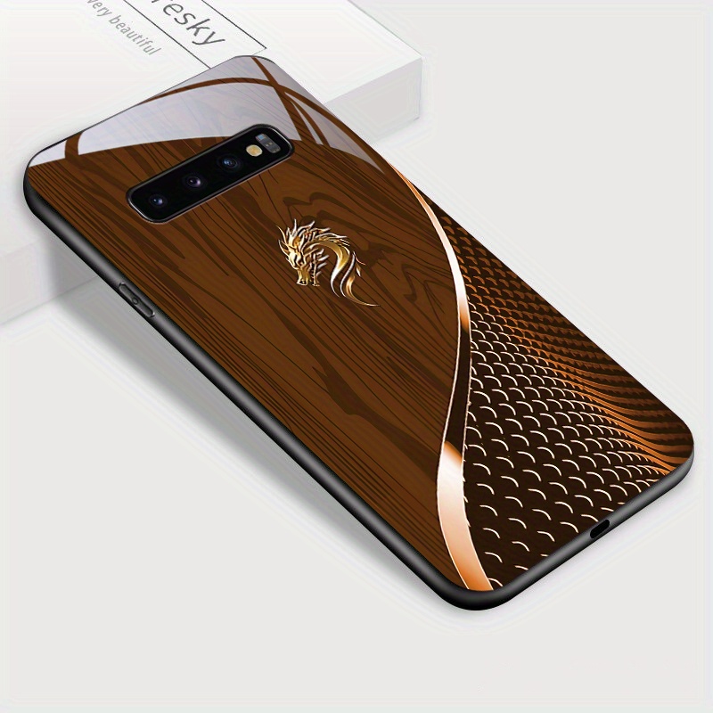 TEMU For Galaxy S10 Plus S10e Phone Case, And Stylish Grain Print Glossy Tempered Glass Casing Shockproof Back Cover