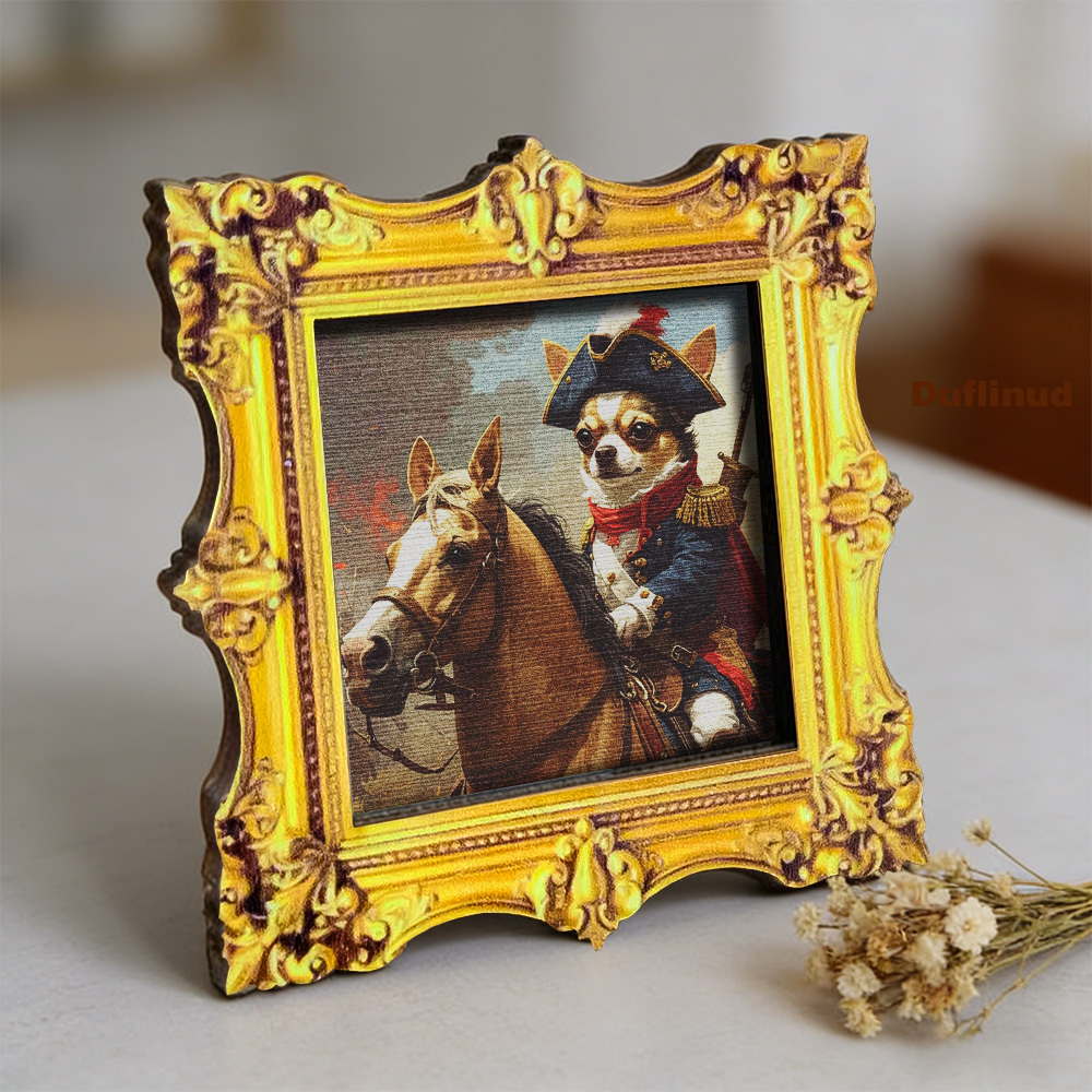 TEMU 1pc Duflinud Chihuahua Napoleon Wooden Magnet - Wood Mini Fridge Magnets Suitable Decor, Napoleon Costume Dog Decoration, Square Retro French