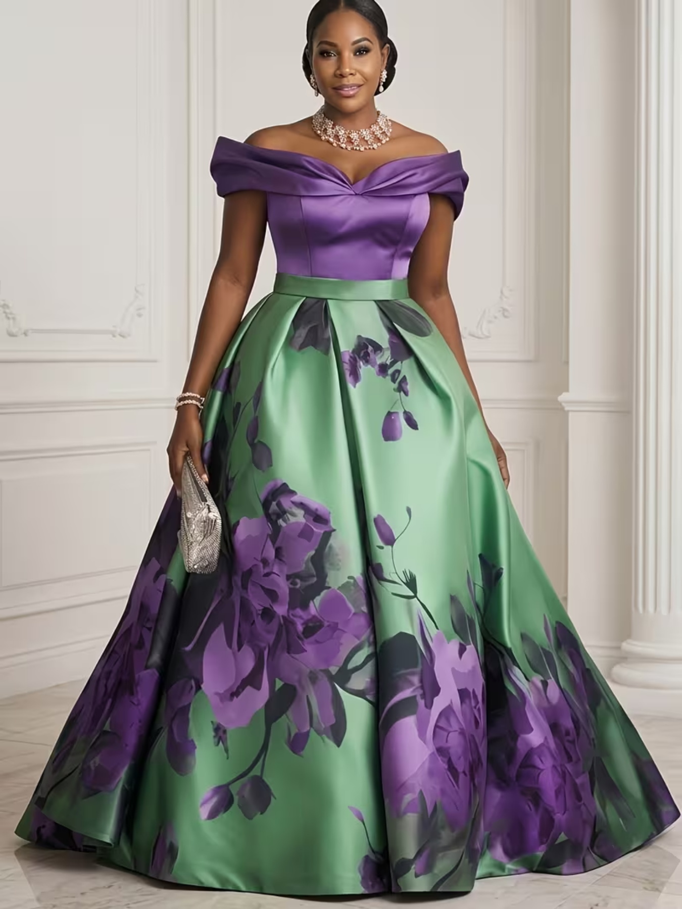 purple and green dresses for weddings Nigerian Family Wedding in Royal Apple embroidered appliqus and 3D florals on an asymmetrically tiered skirt with a detachable back bow. purple wedding dresses sold on