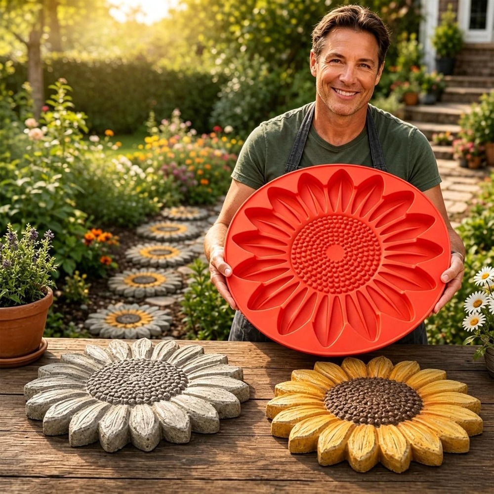 TEMU 1pc Reusable Sunflower Stepping Stone Mold, 15.7-inch Circular Stepping Stone Mold, Cement Mold For Concrete, Plastic Concrete Mold For Casting