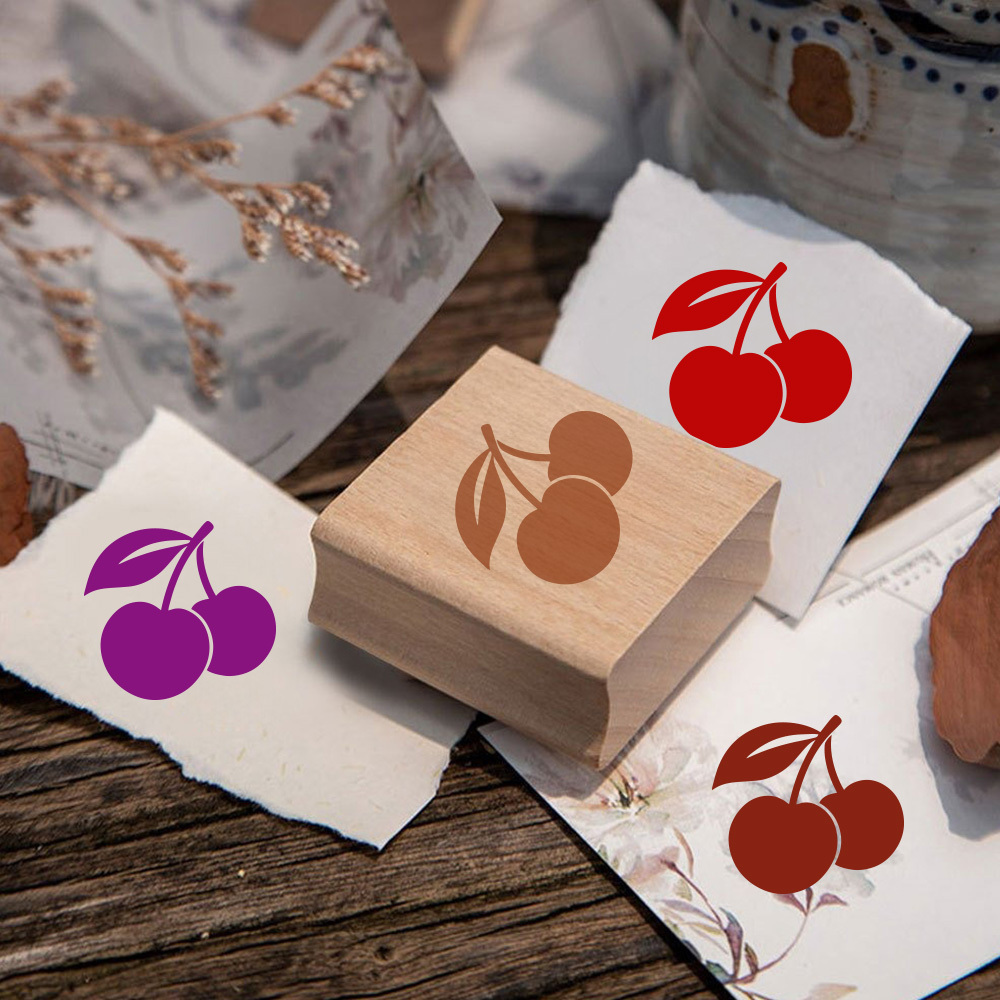 Cherry Wood Rubber Stamp for Journals and Cards